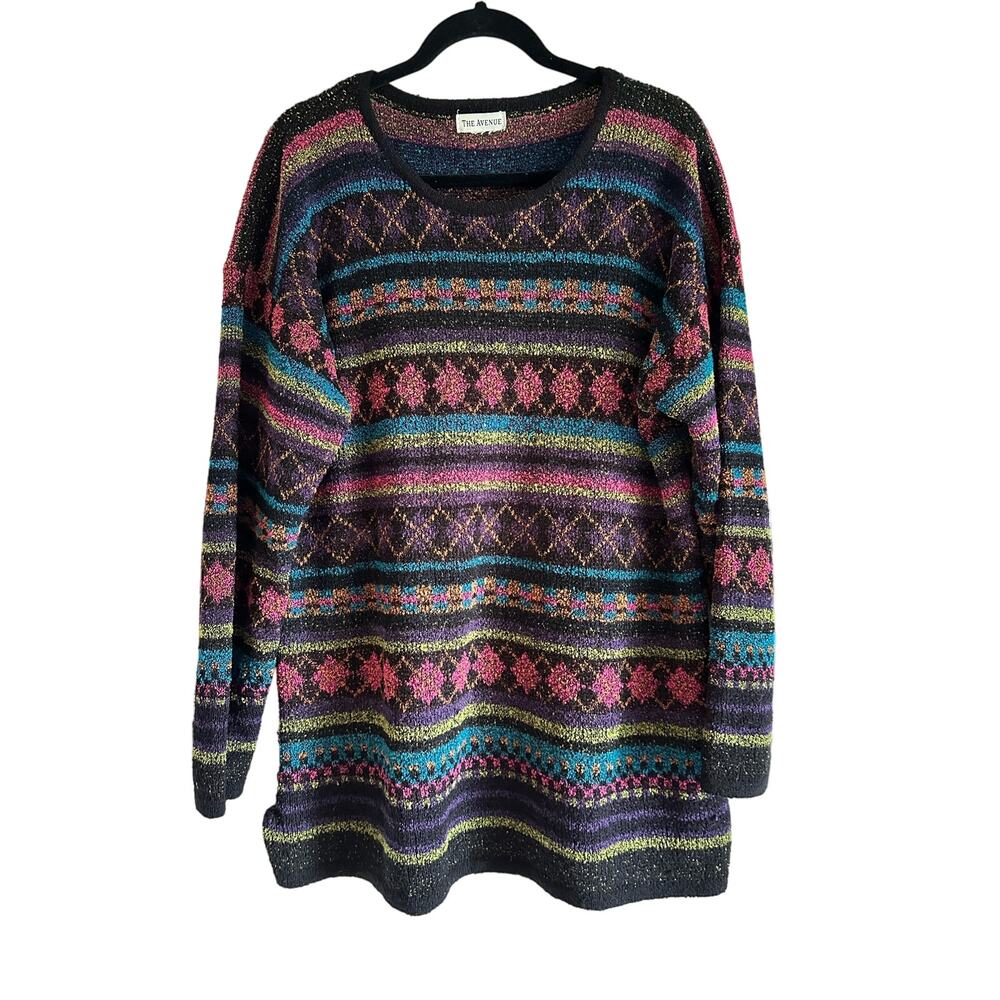 Vintage 90s The Avenue Sweater 1X Plus Size Multi-colored Long Sweater